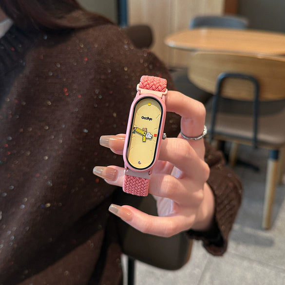 Childish Casual Watch With Alloy Case Canvas Strap Oval Dial And Mineral Strengthened Glass Mirror