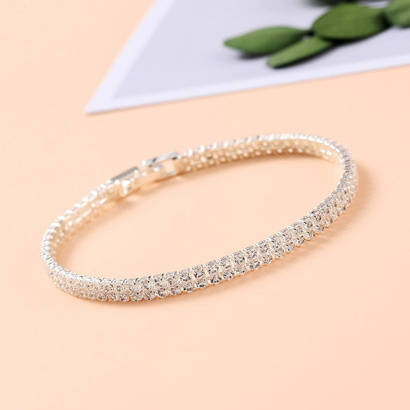 Children Alloy Double Row Highgrade Rhinestone Imitation Zircon Wavepatterned Electroplated Bracelet