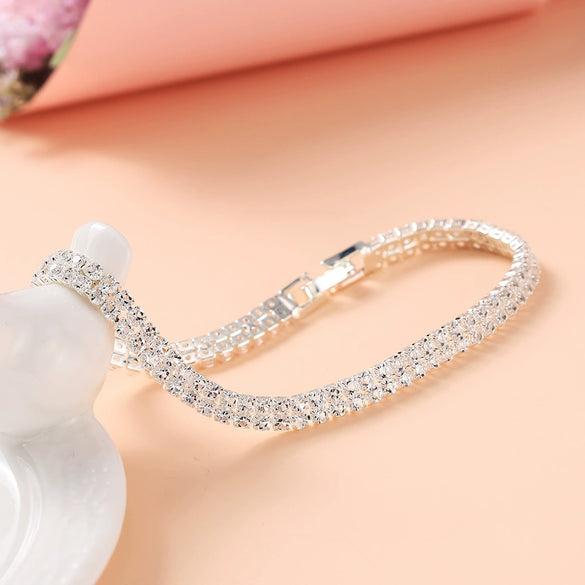 Children Alloy Double Row Highgrade Rhinestone Imitation Zircon Wavepatterned Electroplated Bracelet
