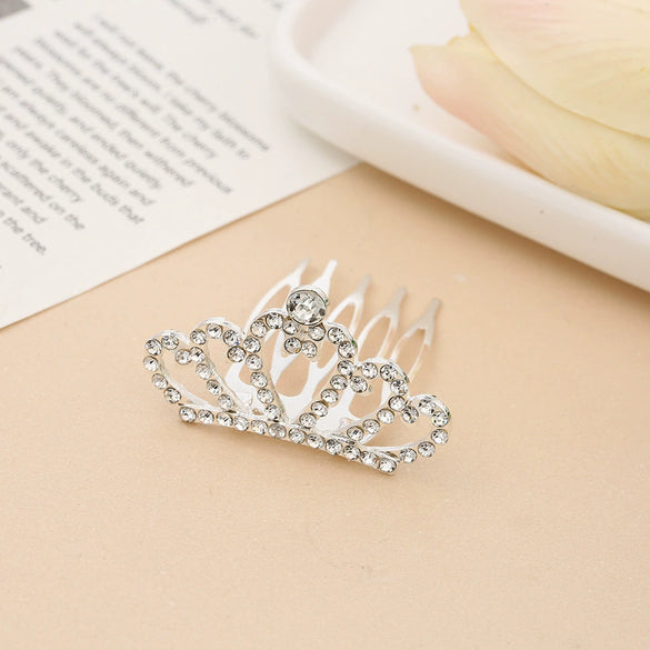 Children Princess Rhinestone Alloy Geometric Crown Comb Hair Accessories