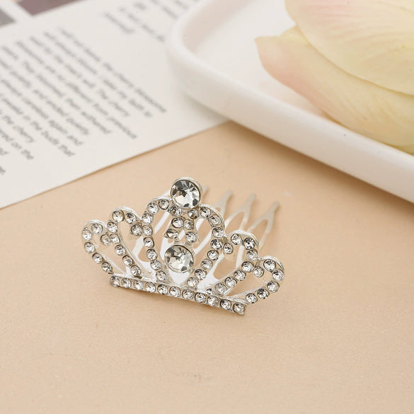 Children Princess Rhinestone Alloy Geometric Crown Comb Hair Accessories