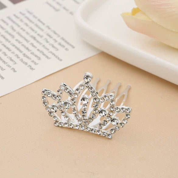 Children Princess Rhinestone Alloy Geometric Crown Comb Hair Accessories