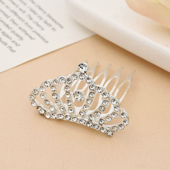 Children Princess Rhinestone Alloy Geometric Crown Comb Hair Accessories