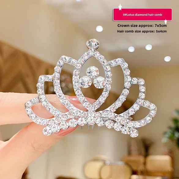 Children'S Crown Hairpin Baby Hair Comb Princess Crown Headdress Little Girl Birthday Rhinestone Crown Comb Hair Accessories