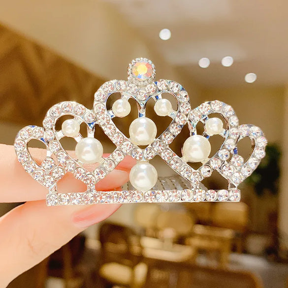 Children'S Crown Hairpin Baby Hair Comb Princess Crown Headdress Little Girl Birthday Rhinestone Crown Comb Hair Accessories