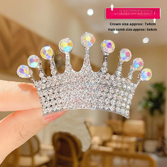 Children'S Crown Hairpin Baby Hair Comb Princess Crown Headdress Little Girl Birthday Rhinestone Crown Comb Hair Accessories