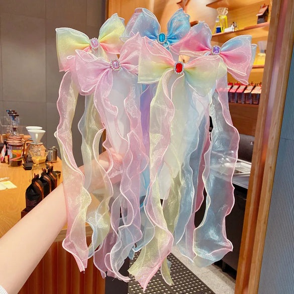 Children'S Cute Long Bow Hairpin Baby Princess Braided Hairpin Clip Hair Accessories