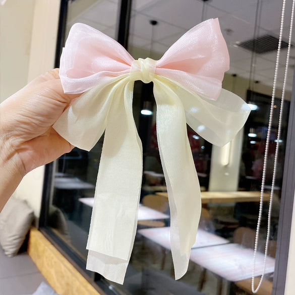 Children's Bow Hairpin Sweet Princess Color Contrast Cloth Handmade Yarn Ribbon Headwear Girls' Hair Accessories