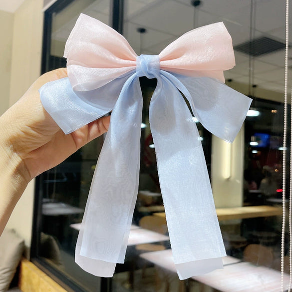 Children's Bow Hairpin Sweet Princess Color Contrast Cloth Handmade Yarn Ribbon Headwear Girls' Hair Accessories