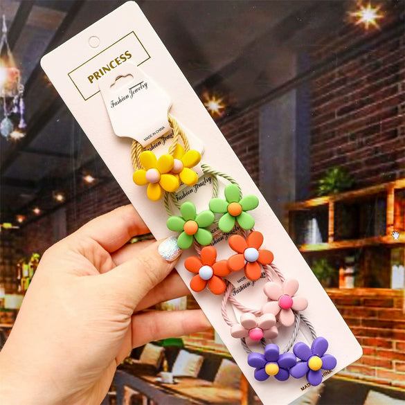 Children's Cartoon Flower Hair Tie Set With Soft Pottery Details Elastic Hair Bands And Cute Hair Accessories