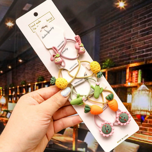 Children's Cartoon Flower Hair Tie Set With Soft Pottery Details Elastic Hair Bands And Cute Hair Accessories