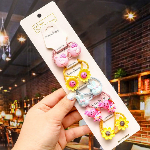 Children's Cartoon Flower Hair Tie Set With Soft Pottery Details Elastic Hair Bands And Cute Hair Accessories