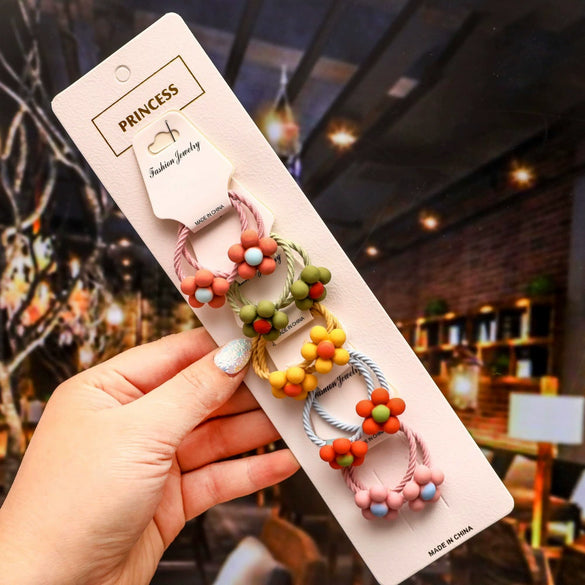 Children's Cartoon Flower Hair Tie Set With Soft Pottery Details Elastic Hair Bands And Cute Hair Accessories