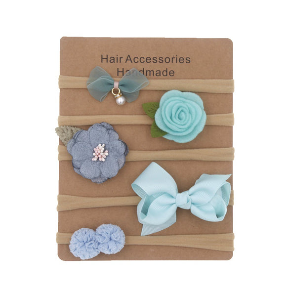 Children's Cloth Flower Bow High Elastic Hairband Set Natural Style Baby Headband Hair Accessories