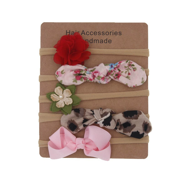 Children's Cloth Flower Bow High Elastic Hairband Set Natural Style Baby Headband Hair Accessories