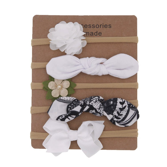 Children's Cloth Flower Bow High Elastic Hairband Set Natural Style Baby Headband Hair Accessories