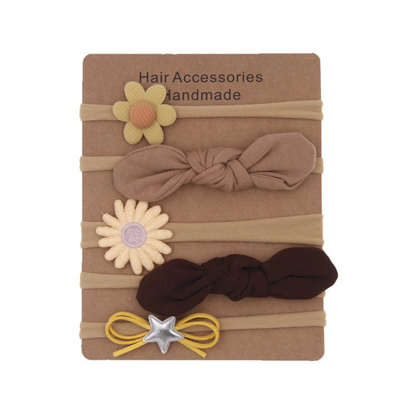 Children's Cloth Flower Bow High Elastic Hairband Set Natural Style Baby Headband Hair Accessories