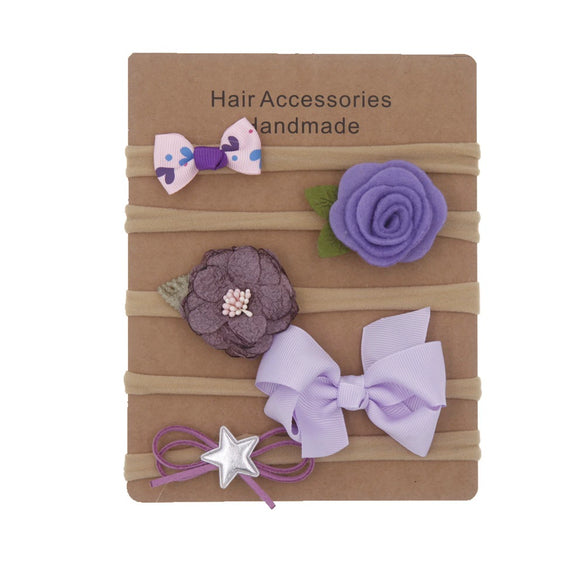 Children's Cloth Flower Bow High Elastic Hairband Set Natural Style Baby Headband Hair Accessories