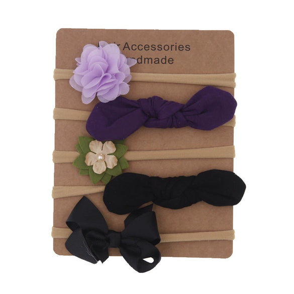 Children's Cloth Flower Bow High Elastic Hairband Set Natural Style Baby Headband Hair Accessories