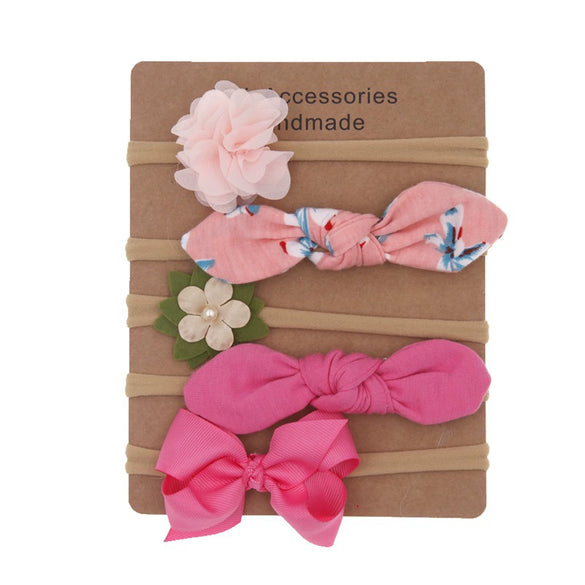 Children's Cloth Flower Bow High Elastic Hairband Set Natural Style Baby Headband Hair Accessories