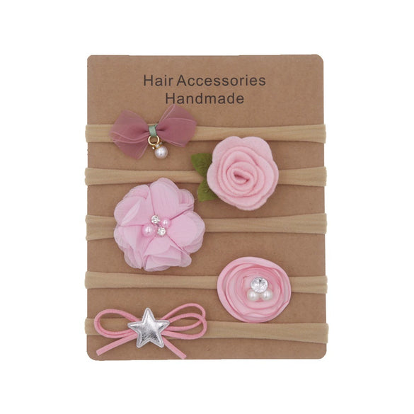 Children's Cloth Flower Bow High Elastic Hairband Set Natural Style Baby Headband Hair Accessories