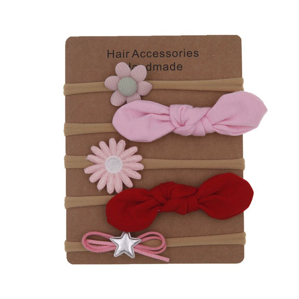 Children's Cloth Flower Bow High Elastic Hairband Set Natural Style Baby Headband Hair Accessories