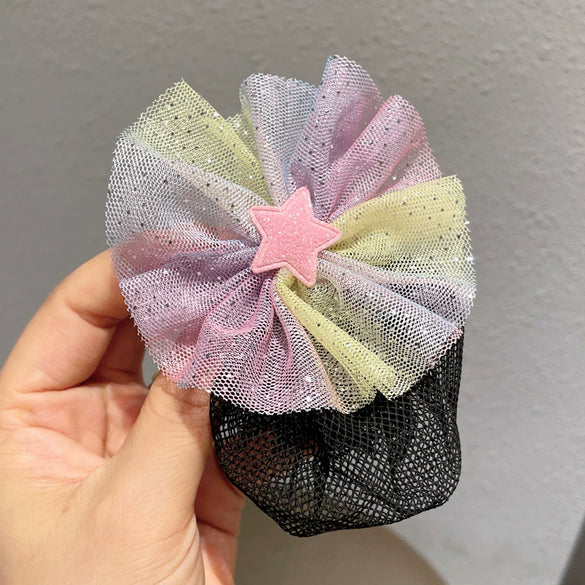 Children's Colorful Star Yarn Handmade Hair Net For Girls Ball Head Net Pocket Updo Artifact Invisible Hair Cover Little Girl's Headdress