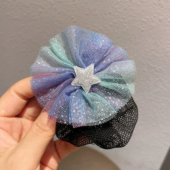Children's Colorful Star Yarn Handmade Hair Net For Girls Ball Head Net Pocket Updo Artifact Invisible Hair Cover Little Girl's Headdress