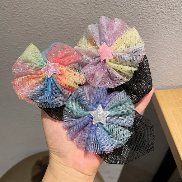 Children's Colorful Star Yarn Handmade Hair Net For Girls Ball Head Net Pocket Updo Artifact Invisible Hair Cover Little Girl's Headdress