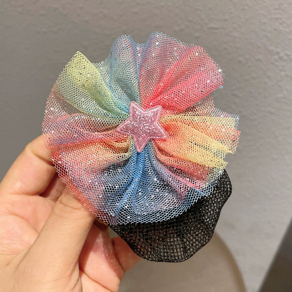 Children's Colorful Star Yarn Handmade Hair Net For Girls Ball Head Net Pocket Updo Artifact Invisible Hair Cover Little Girl's Headdress