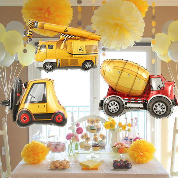 Children's Construction Vehicle Round Aluminum Foil Balloon Party Decoration For Birthday Celebrations And Events