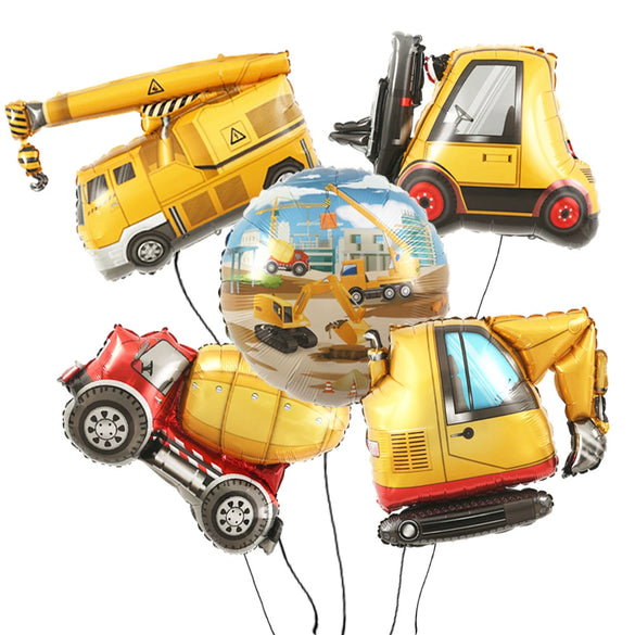 Children's Construction Vehicle Round Aluminum Foil Balloon Party Decoration For Birthday Celebrations And Events