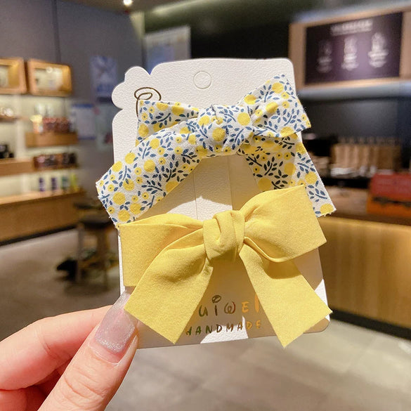 Children's Fabric Bow And Floral Duckbill Hair Clip Cute Princess Style Side Hairpin For Little Girls