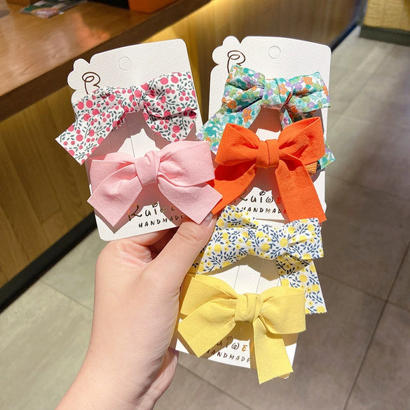 Children's Fabric Bow And Floral Duckbill Hair Clip Cute Princess Style Side Hairpin For Little Girls