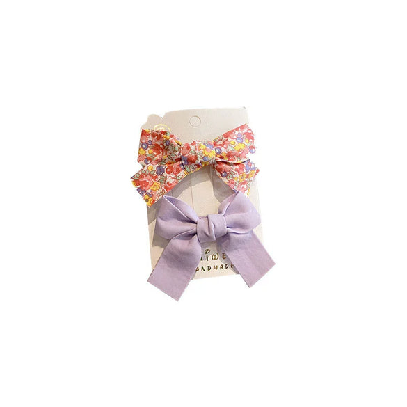Children's Fabric Bow And Floral Duckbill Hair Clip Cute Princess Style Side Hairpin For Little Girls