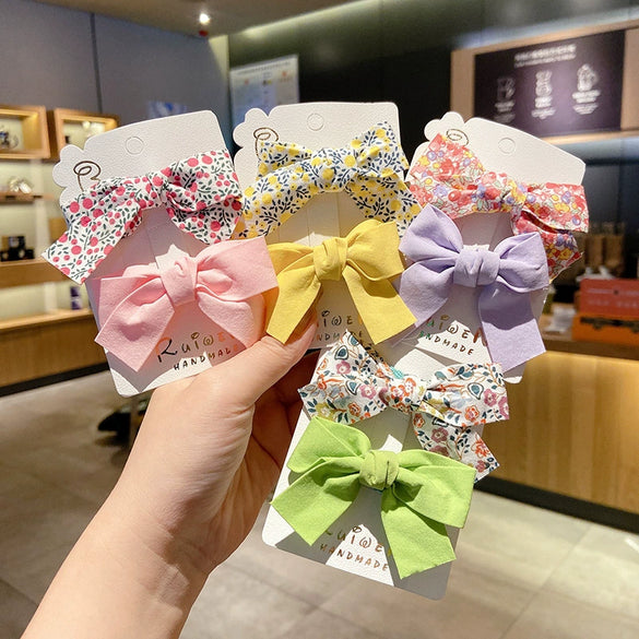 Children's Fabric Bow And Floral Duckbill Hair Clip Cute Princess Style Side Hairpin For Little Girls