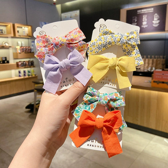 Children's Fabric Bow And Floral Duckbill Hair Clip Cute Princess Style Side Hairpin For Little Girls