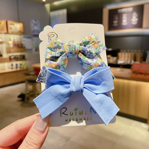 Children's Fabric Bow And Floral Duckbill Hair Clip Cute Princess Style Side Hairpin For Little Girls