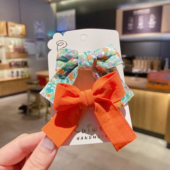 Children's Fabric Bow And Floral Duckbill Hair Clip Cute Princess Style Side Hairpin For Little Girls