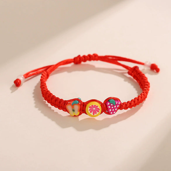 Children's Hand Woven Colorful Rope Bracelet With Soft Pottery Small Animal And Zodiac Cartoon Design Ethnic Style Made Of Soft Clay For Wholesale