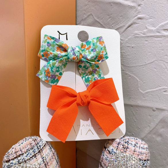 Children's Handmade Cloth Bow Duckbill Hair Clip Set Fresh Floral Macaron Color Side Hairpins Hair Accessories