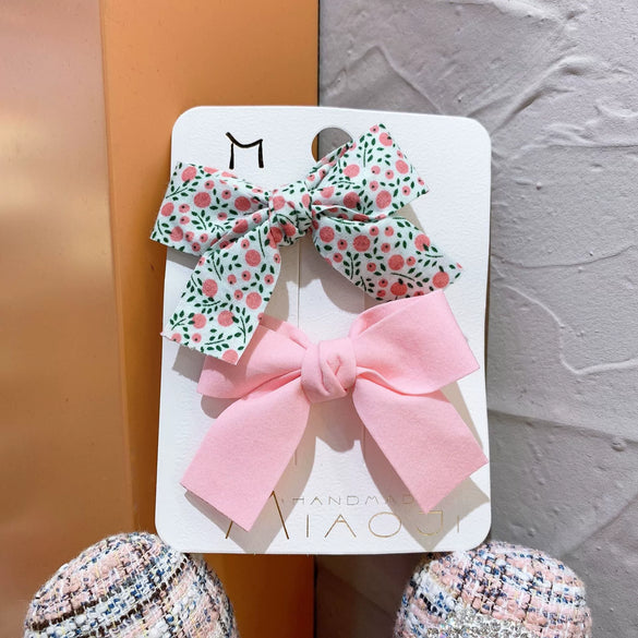 Children's Handmade Cloth Bow Duckbill Hair Clip Set Fresh Floral Macaron Color Side Hairpins Hair Accessories