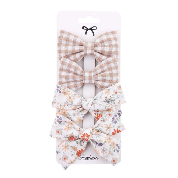 Children's Handmade Fabric Floral Bow Hair Clip Set Simple Fresh Baby Hair Accessories Right Side Hairpins