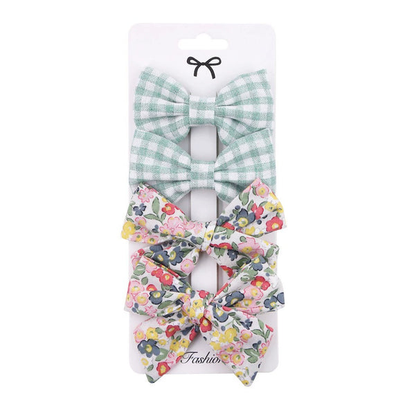 Children's Handmade Fabric Floral Bow Hair Clip Set Simple Fresh Baby Hair Accessories Right Side Hairpins