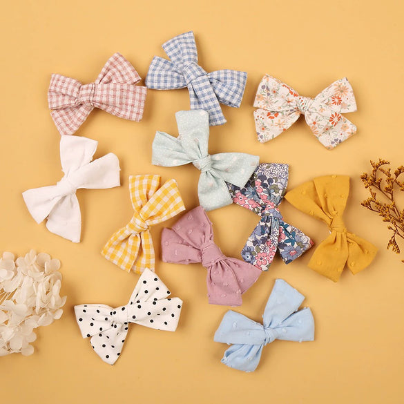 Children's Handmade Fabric Floral Bow Hair Clip Set Simple Fresh Baby Hair Accessories Right Side Hairpins