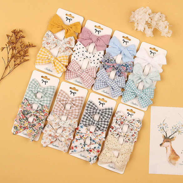 Children's Handmade Fabric Floral Bow Hair Clip Set Simple Fresh Baby Hair Accessories Right Side Hairpins