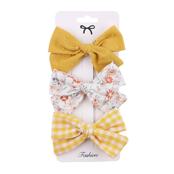 Children's Handmade Fabric Floral Bow Hair Clip Set Simple Fresh Baby Hair Accessories Right Side Hairpins