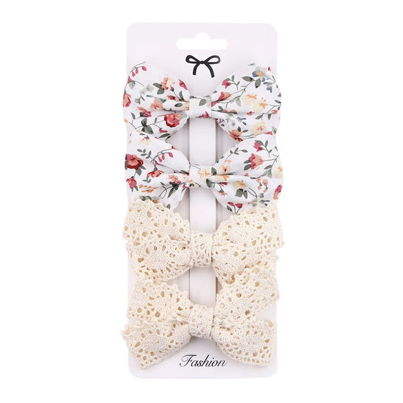 Children's Handmade Fabric Floral Bow Hair Clip Set Simple Fresh Baby Hair Accessories Right Side Hairpins