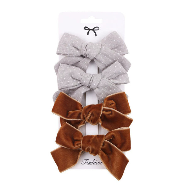 Children's Handmade Fabric Floral Bow Hair Clip Set Simple Fresh Baby Hair Accessories Right Side Hairpins