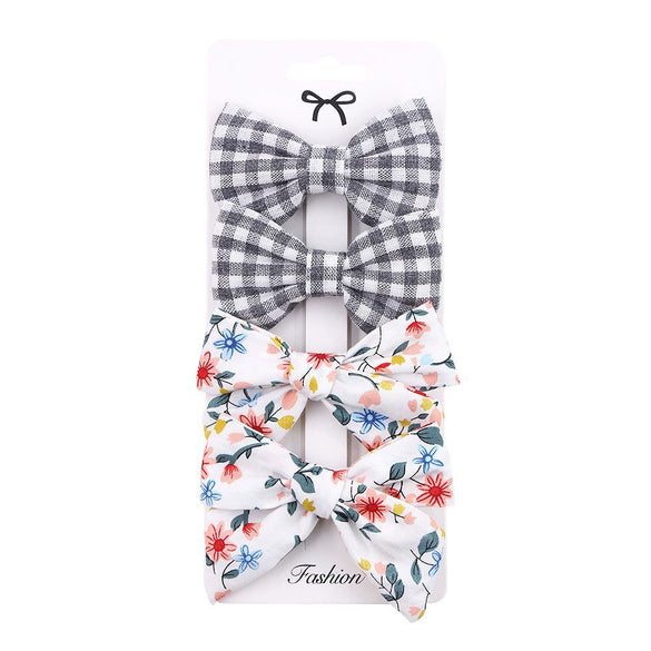 Children's Handmade Fabric Floral Bow Hair Clip Set Simple Fresh Baby Hair Accessories Right Side Hairpins